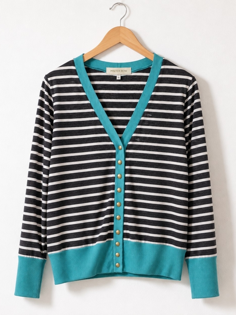 Striped Cardigan Sweater with Teal Trim | Coastal Preppy Knit | Classic Capsule